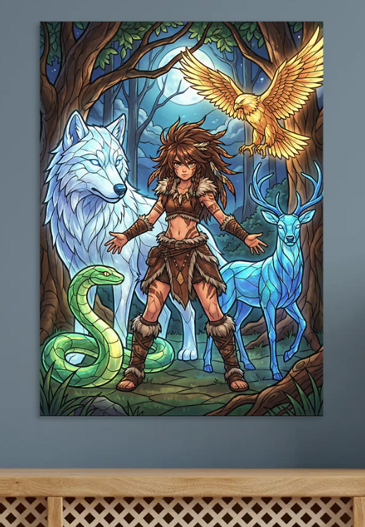 Fantasy Warrior with Spirit — metal poster wall art by Lineer